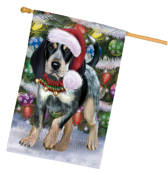 Chistmas Trotting in the Snow Bluetick Coonhound Dog House Flag Outdoor Decorative Double Sided Pet Portrait Weather Resistant Premium Quality Animal Printed Home Decorative Flags 100% Polyester FLG69639