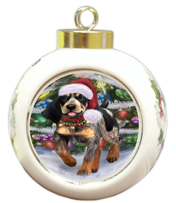 Chistmas Trotting in the Snow Bluetick Coonhound Dog Round Ball Christmas Ornament Pet Decorative Hanging Ornaments for Christmas X-mas Tree Decorations - 3" Round Ceramic Ornament RBPOR59714