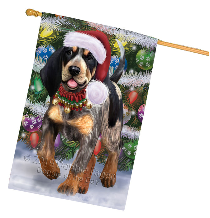 Chistmas Trotting in the Snow Bluetick Coonhound Dog House Flag Outdoor Decorative Double Sided Pet Portrait Weather Resistant Premium Quality Animal Printed Home Decorative Flags 100% Polyester FLG69640