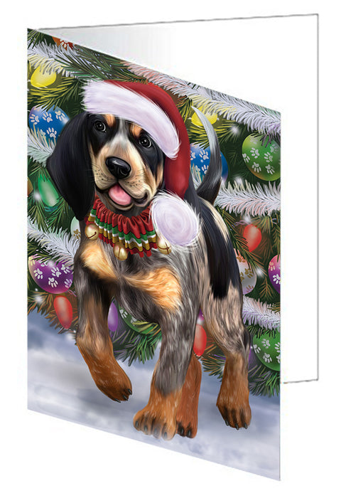 Chistmas Trotting in the Snow Bluetick Coonhound Dog Handmade Artwork Assorted Pets Greeting Cards and Note Cards with Envelopes for All Occasions and Holiday Seasons