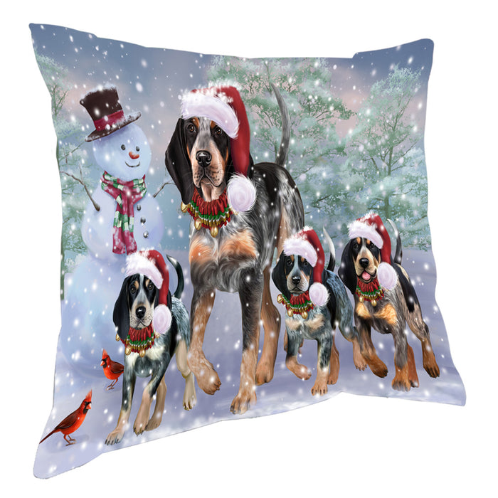 Christmas Running Family Bluetick Coonhound Dogs Pillow with Top Quality High-Resolution Images - Ultra Soft Pet Pillows for Sleeping - Reversible & Comfort - Ideal Gift for Dog Lover - Cushion for Sofa Couch Bed - 100% Polyester