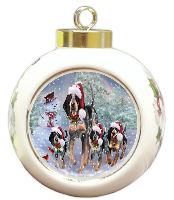 Christmas Running Family Bluetick Coonhound Dogs Round Ball Christmas Ornament Pet Decorative Hanging Ornaments for Christmas X-mas Tree Decorations - 3" Round Ceramic Ornament