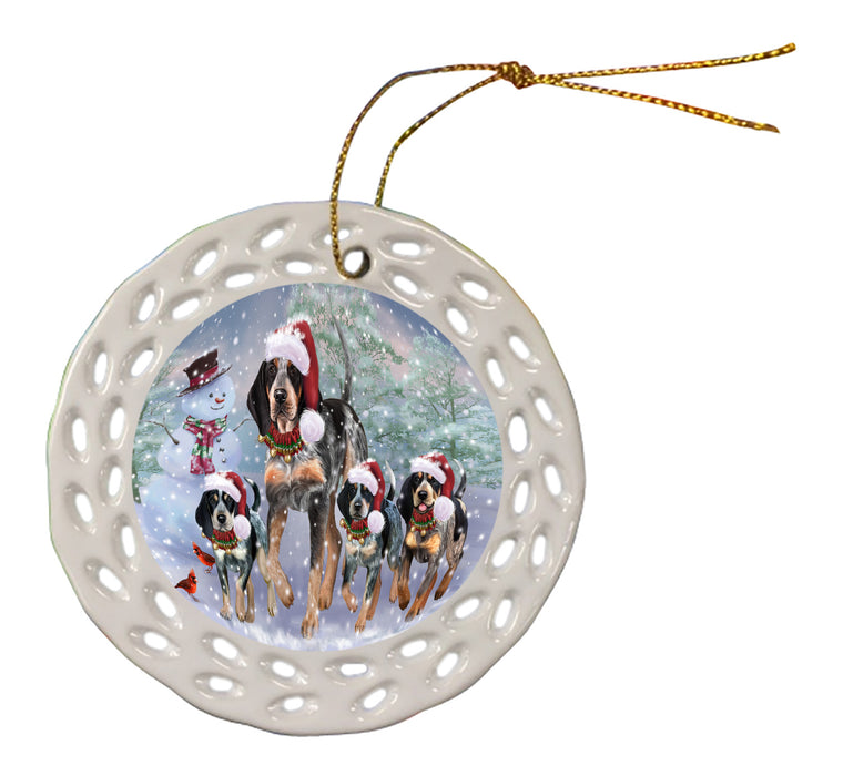Christmas Running Family Bluetick Coonhound Dogs Doily Ornament DPOR59116