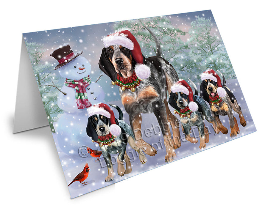 Christmas Running Family Bluetick Coonhound Dogs Handmade Artwork Assorted Pets Greeting Cards and Note Cards with Envelopes for All Occasions and Holiday Seasons