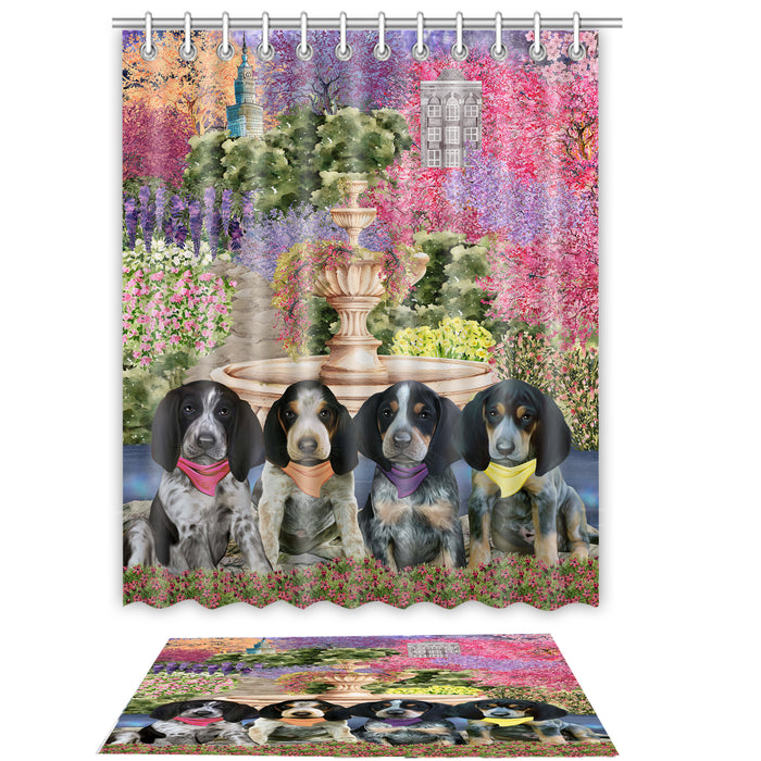 Bluetick Coonhound Shower Curtain & Bath Mat Set, Custom, Explore a Variety of Designs, Personalized, Curtains with hooks and Rug Bathroom Decor, Halloween Gift for Dog Lovers