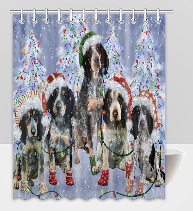 Christmas Lights and Bluetick Coonhound Dogs Shower Curtain Pet Painting Bathtub Curtain Waterproof Polyester One-Side Printing Decor Bath Tub Curtain for Bathroom with Hooks