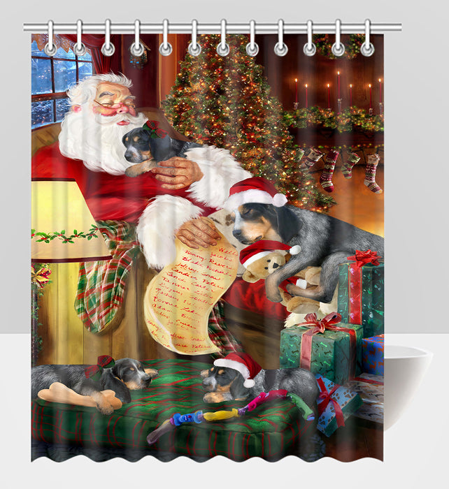 Santa Sleeping with Bluetick Coonhound Dogs Shower Curtain