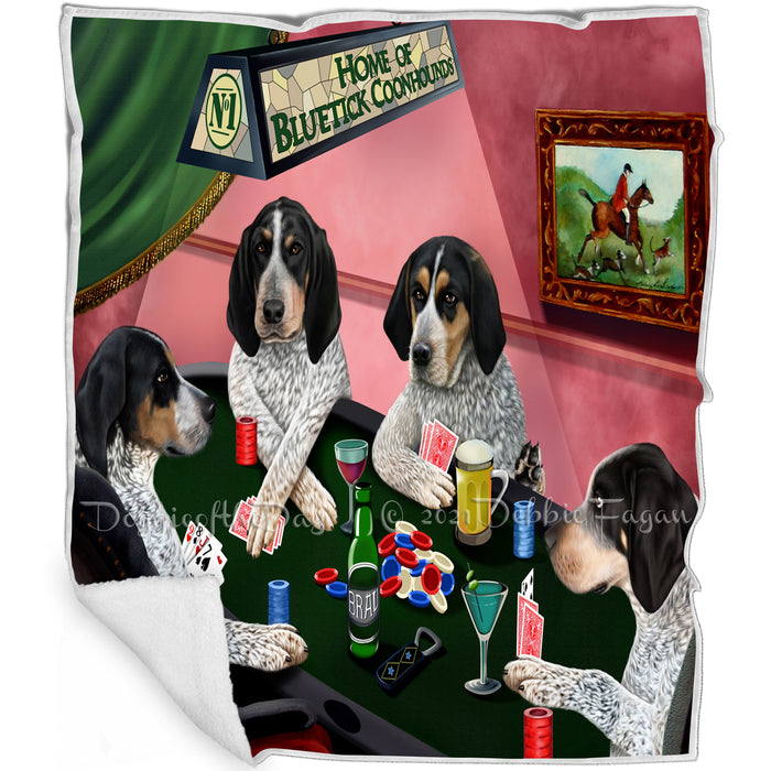 Home of Bluetick Coonhound 4 Dogs Playing Poker Blanket BLNKT106455