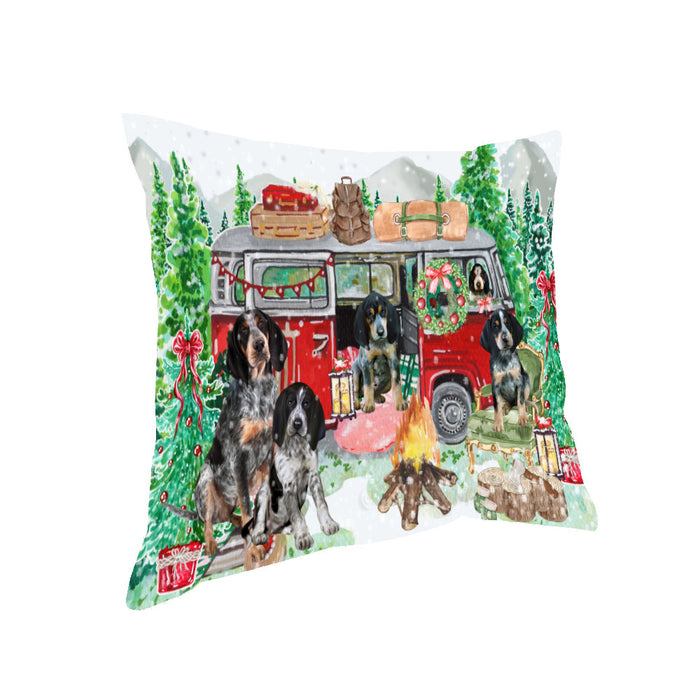 Christmas Time Camping with Bluetick Coonhound Dogs Pillow with Top Quality High-Resolution Images - Ultra Soft Pet Pillows for Sleeping - Reversible & Comfort - Ideal Gift for Dog Lover - Cushion for Sofa Couch Bed - 100% Polyester