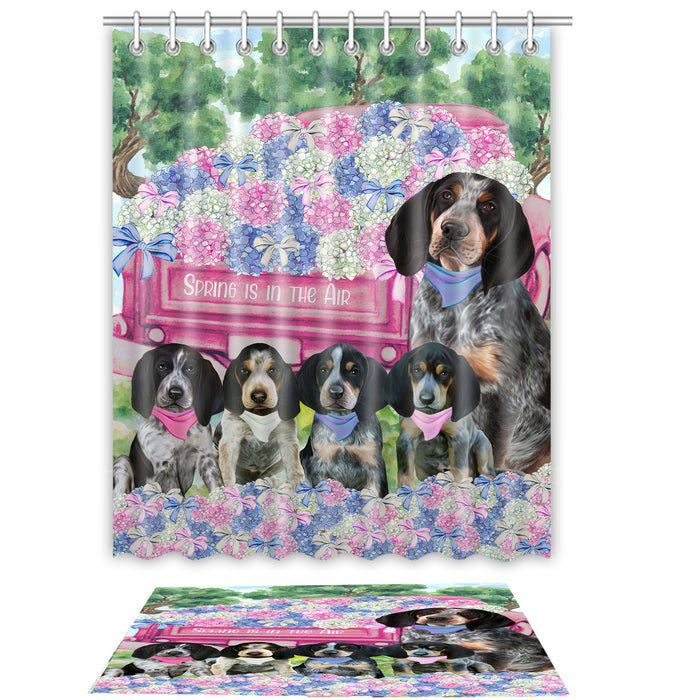 Bluetick Coonhound Shower Curtain with Bath Mat Combo: Curtains with hooks and Rug Set Bathroom Decor, Custom, Explore a Variety of Designs, Personalized, Pet Gift for Dog Lovers
