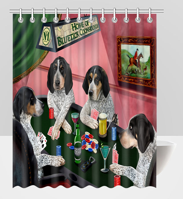 Home of  Bluetick Coonhound Dogs Playing Poker Shower Curtain