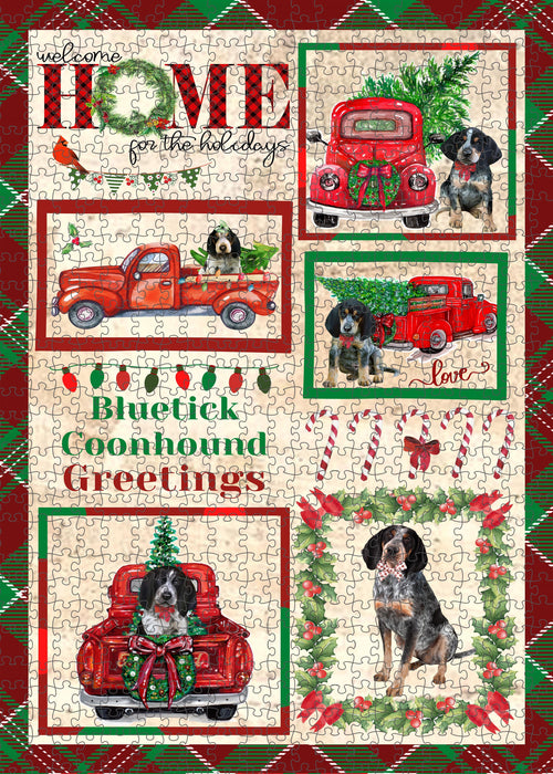 Welcome Home for Christmas Holidays Bluetick Coonhound Dogs Portrait Jigsaw Puzzle for Adults Animal Interlocking Puzzle Game Unique Gift for Dog Lover's with Metal Tin Box