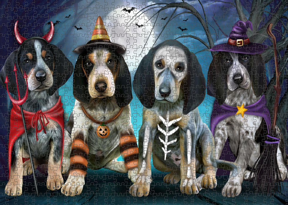 Happy Halloween Trick or Treat Bluetick Coonhound Dogs Portrait Jigsaw Puzzle for Adults Animal Interlocking Puzzle Game Unique Gift for Dog Lover's with Metal Tin Box