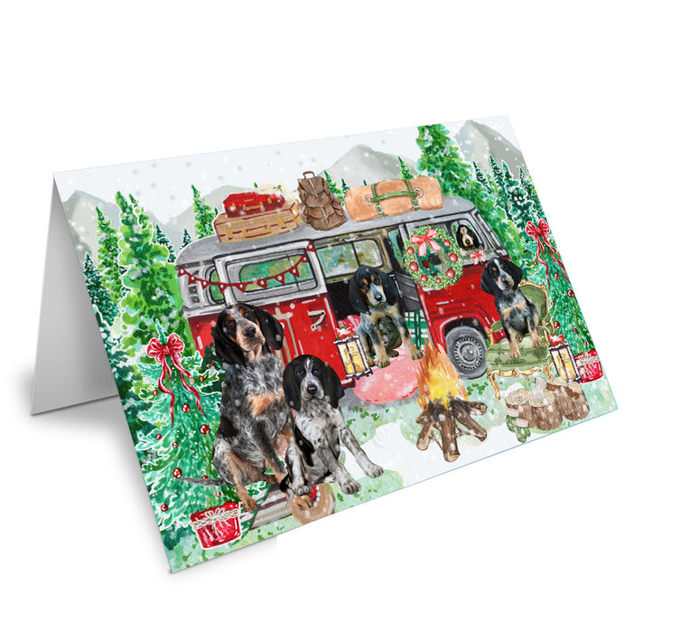 Christmas Time Camping with Bluetick Coonhound Dogs Handmade Artwork Assorted Pets Greeting Cards and Note Cards with Envelopes for All Occasions and Holiday Seasons