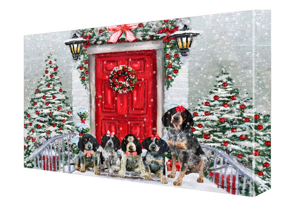 Christmas Holiday Welcome Bluetick Coonhound Dogs Canvas Wall Art - Premium Quality Ready to Hang Room Decor Wall Art Canvas - Unique Animal Printed Digital Painting for Decoration