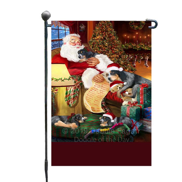 Personalized Bluetick Coonhound Dogs and Puppies Sleeping with Santa Custom Garden Flags GFLG-DOTD-A62604