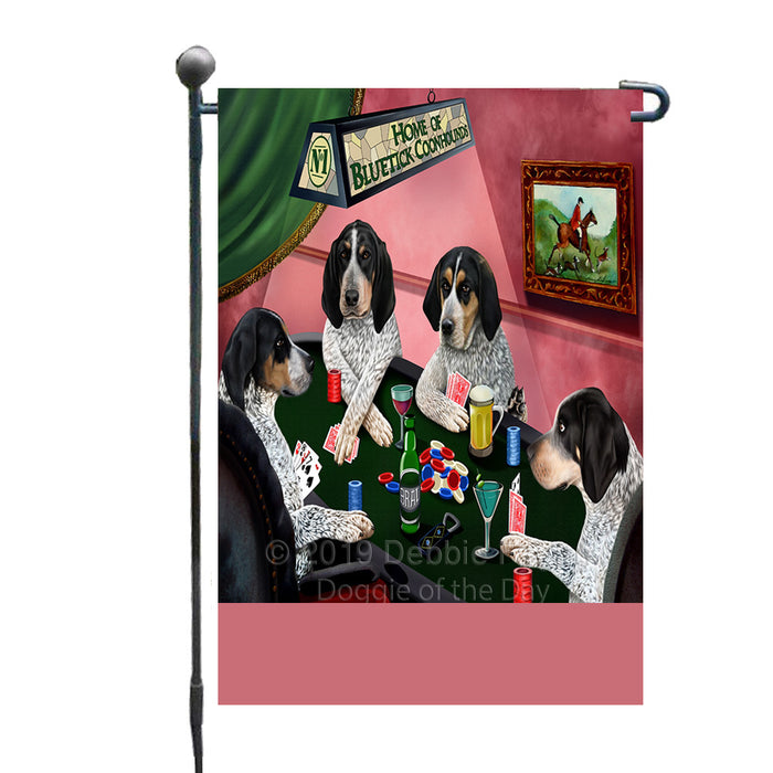 Personalized Home of Bluetick Coonhound Dogs Four Dogs Playing Poker Custom Garden Flags GFLG-DOTD-A60247