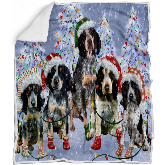 Christmas Lights and Bluetick Coonhound Dogs Blanket - Lightweight Soft Cozy and Durable Bed Blanket - Animal Theme Fuzzy Blanket for Sofa Couch