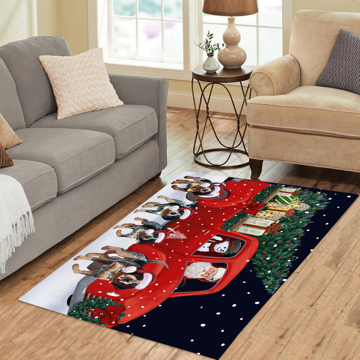 Christmas Express Delivery Red Truck Running Bluetick Coonhound Dogs Polyester Area Rug ARUG62771