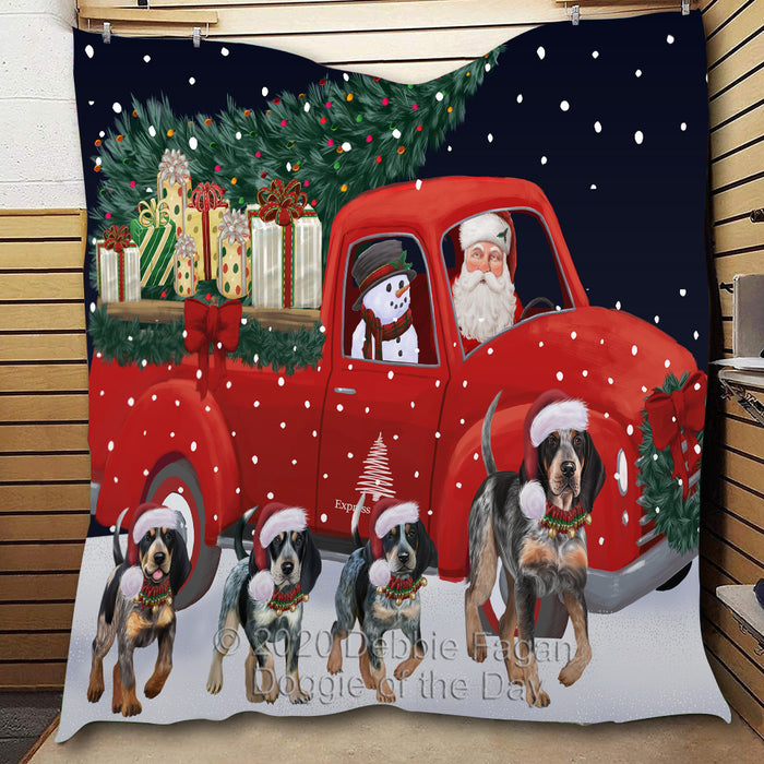 Christmas Express Delivery Red Truck Running Bluetick Coonhound Dogs Lightweight Soft Bedspread Coverlet Bedding Quilt QUILT59811