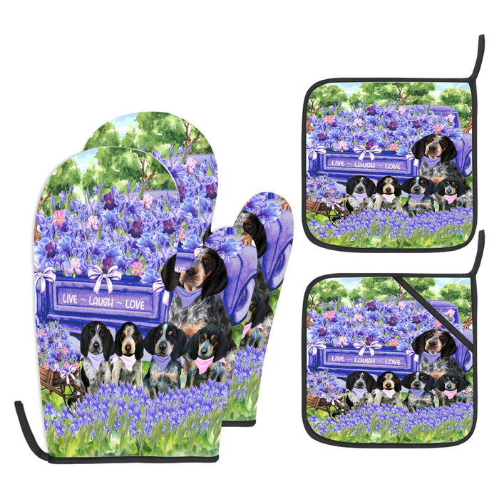 Bluetick Coonhound Oven Mitts and Pot Holder Set, Kitchen Gloves for Cooking with Potholders, Explore a Variety of Custom Designs, Personalized, Pet & Dog Gifts