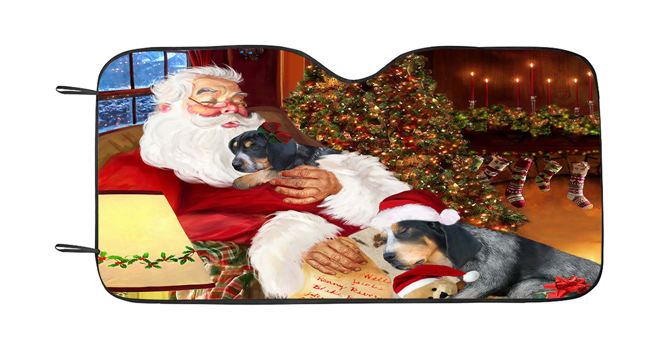 Santa Sleeping with Bluetick Coonhound Dogs Car Sun Shade