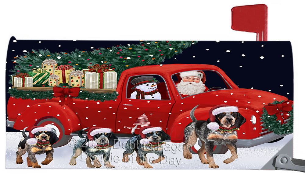 Christmas Express Delivery Red Truck Running Bluetick Coonhound Dog Magnetic Mailbox Cover Both Sides Pet Theme Printed Decorative Letter Box Wrap Case Postbox Thick Magnetic Vinyl Material