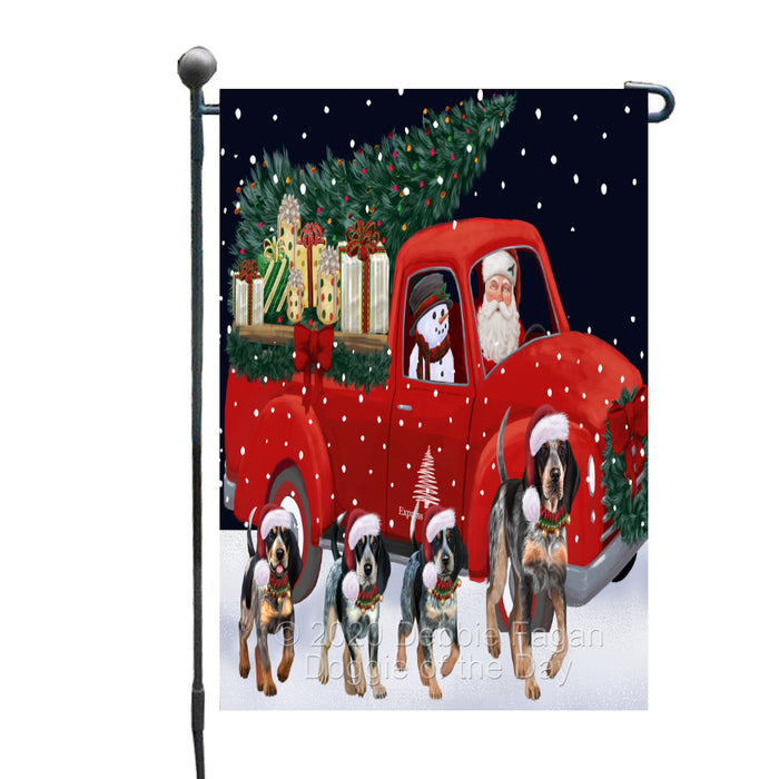 Christmas Express Delivery Red Truck Running Bluetick Coonhound Dogs Garden Flag GFLG66445