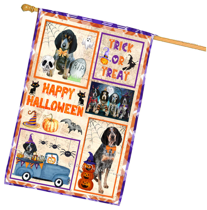 Happy Halloween Trick or Treat Bluetick Coonhound Dogs House Flag Outdoor Decorative Double Sided Pet Portrait Weather Resistant Premium Quality Animal Printed Home Decorative Flags 100% Polyester