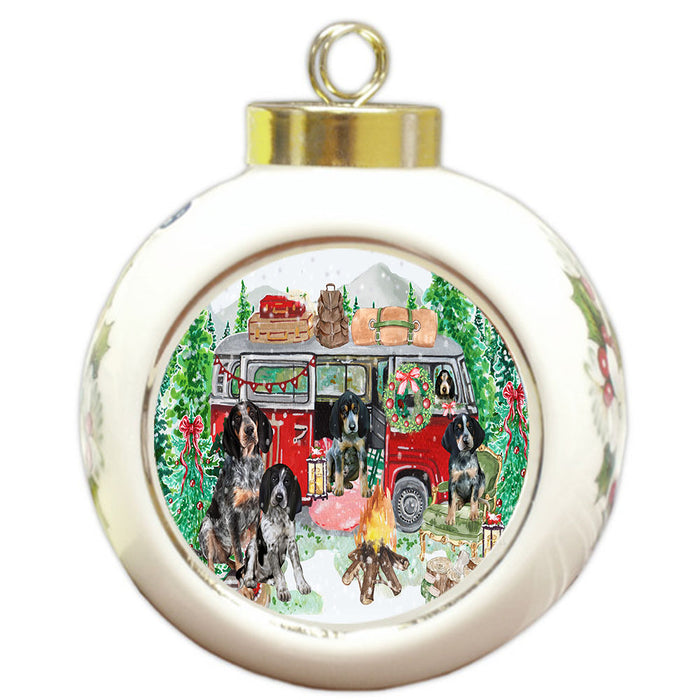 Christmas Time Camping with Bluetick Coonhound Dogs Round Ball Christmas Ornament Pet Decorative Hanging Ornaments for Christmas X-mas Tree Decorations - 3" Round Ceramic Ornament
