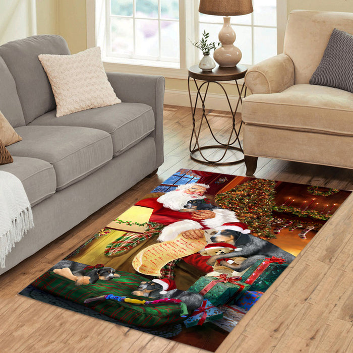 Santa Sleeping with Bluetick Coonhound Dogs Area Rug