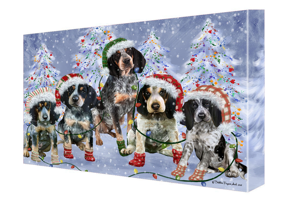 Christmas Lights and Bluetick Coonhound Dogs Canvas Wall Art - Premium Quality Ready to Hang Room Decor Wall Art Canvas - Unique Animal Printed Digital Painting for Decoration