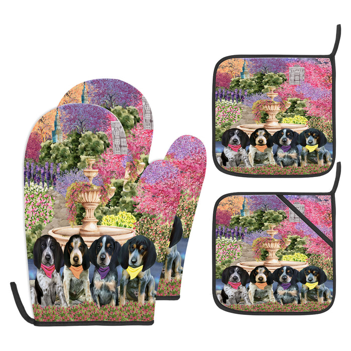 Bluetick Coonhound Oven Mitts and Pot Holder Set, Explore a Variety of Personalized Designs, Custom, Kitchen Gloves for Cooking with Potholders, Pet and Dog Gift Lovers