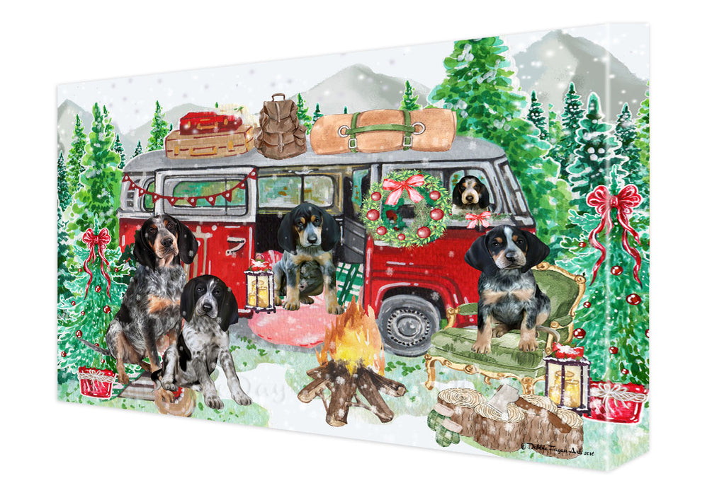 Christmas Time Camping with Bluetick Coonhound Dogs Canvas Wall Art - Premium Quality Ready to Hang Room Decor Wall Art Canvas - Unique Animal Printed Digital Painting for Decoration