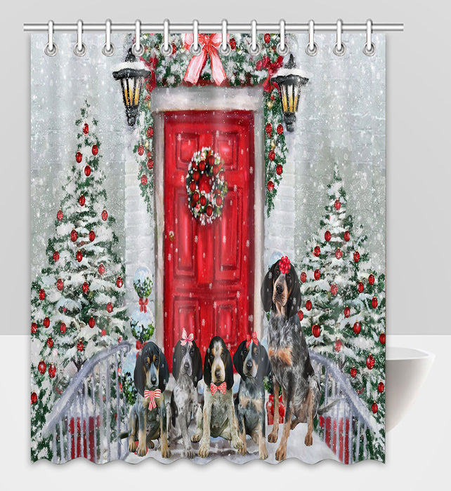 Christmas Holiday Welcome Bluetick Coonhound Dogs Shower Curtain Pet Painting Bathtub Curtain Waterproof Polyester One-Side Printing Decor Bath Tub Curtain for Bathroom with Hooks