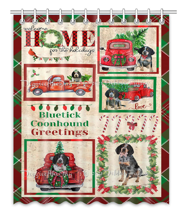 Welcome Home for Christmas Holidays Bluetick Coonhound Dogs Shower Curtain Bathroom Accessories Decor Bath Tub Screens