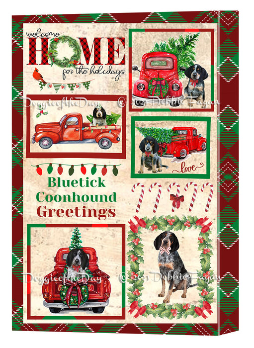 Welcome Home for Christmas Holidays Bluetick Coonhound Dogs Canvas Wall Art Decor - Premium Quality Canvas Wall Art for Living Room Bedroom Home Office Decor Ready to Hang CVS149345