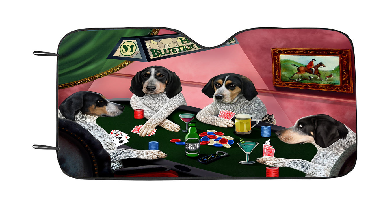 Home of  Bluetick Coonhound Dogs Playing Poker Car Sun Shade