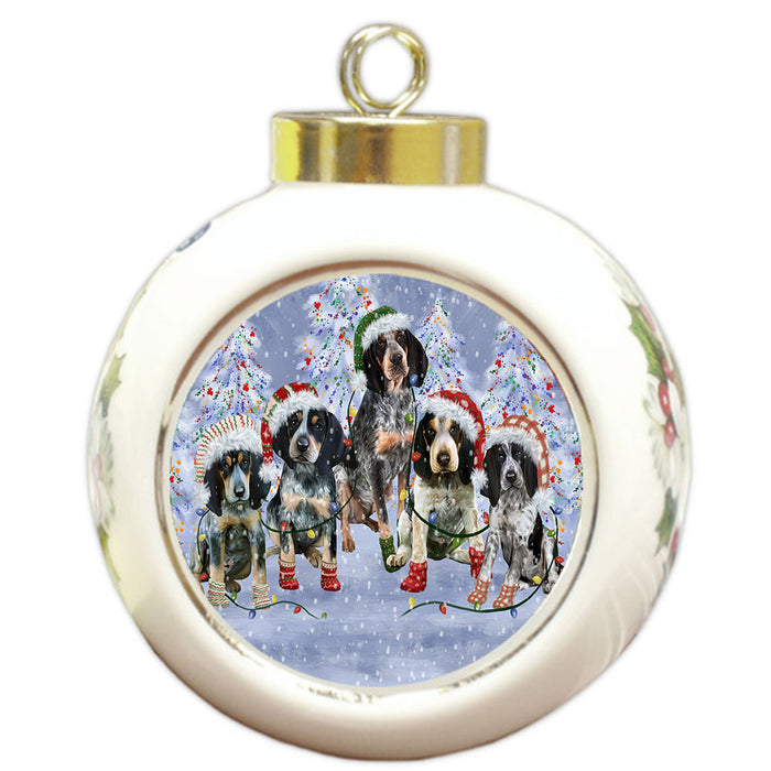 Christmas Lights and Bluetick Coonhound Dogs Round Ball Christmas Ornament Pet Decorative Hanging Ornaments for Christmas X-mas Tree Decorations - 3" Round Ceramic Ornament