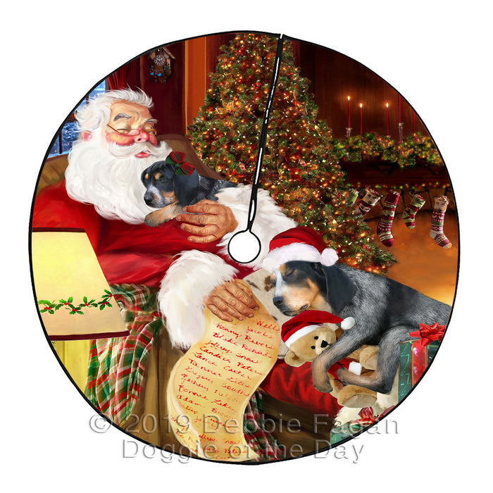 Santa Sleeping with Bluetick Coonhound Dogs Christmas Tree Skirt
