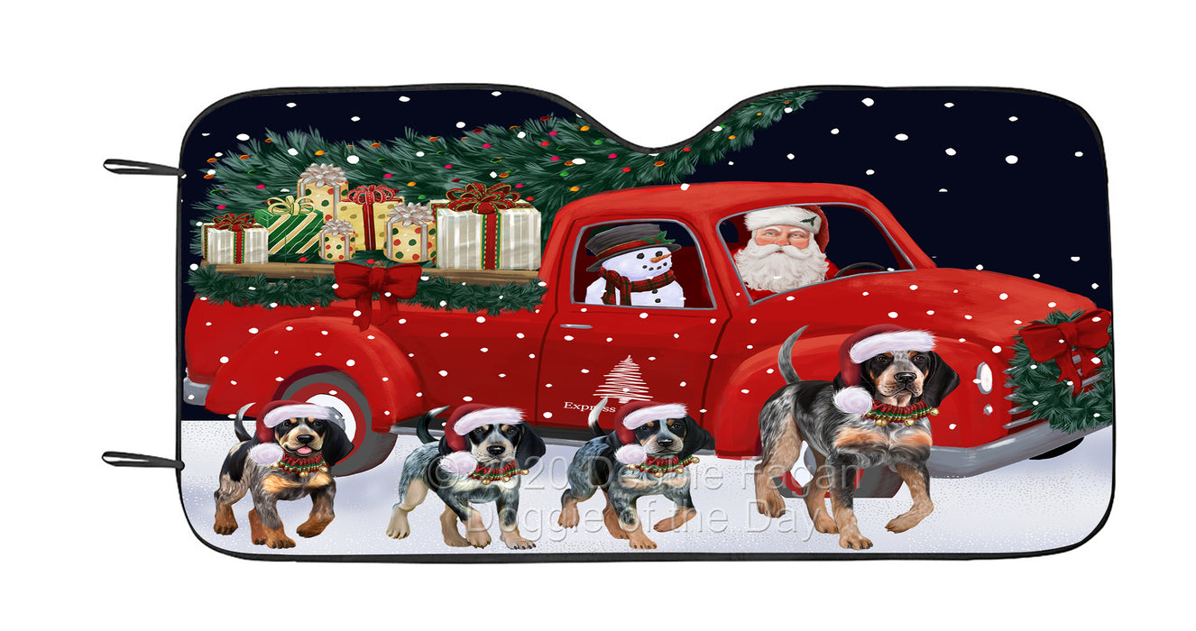 Christmas Express Delivery Red Truck Running Bluetick Coonhound Dog Car Sun Shade Cover Curtain