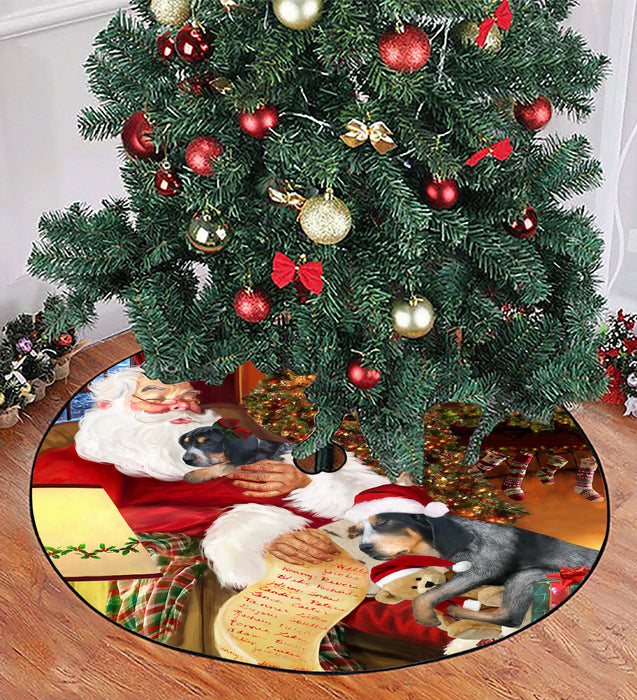 Santa Sleeping with Bluetick Coonhound Dogs Christmas Tree Skirt