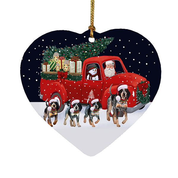 Christmas Express Delivery Red Truck Running Bluetick Coonhound Dogs Heart Christmas Ornament RFPOR58072