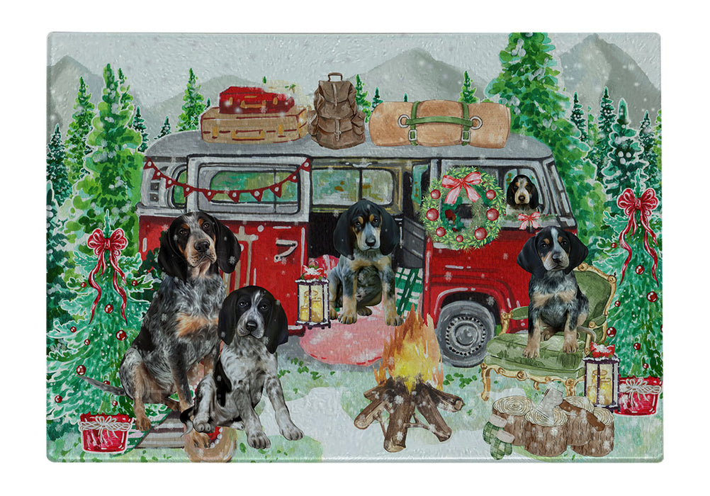 Christmas Time Camping with Bluetick Coonhound Dogs Cutting Board - For Kitchen - Scratch & Stain Resistant - Designed To Stay In Place - Easy To Clean By Hand - Perfect for Chopping Meats, Vegetables