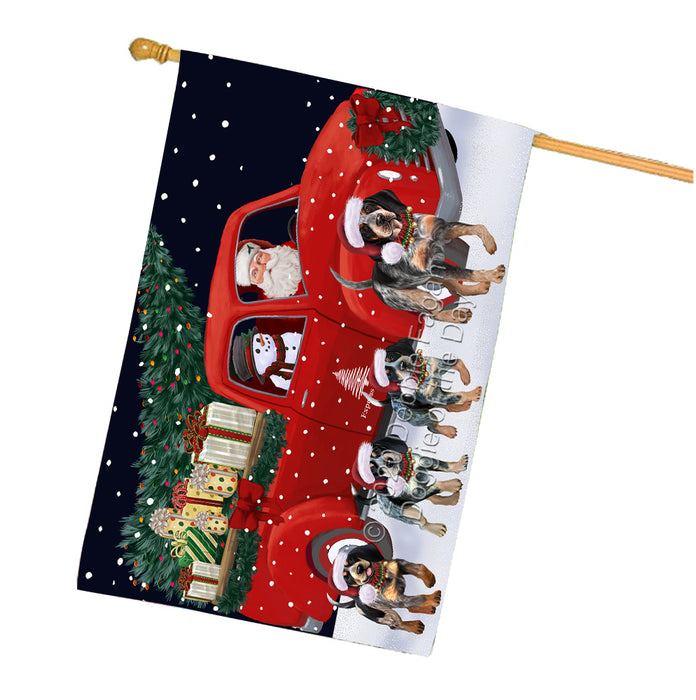 Christmas Express Delivery Red Truck Running Bluetick Coonhound Dogs House Flag FLG66501