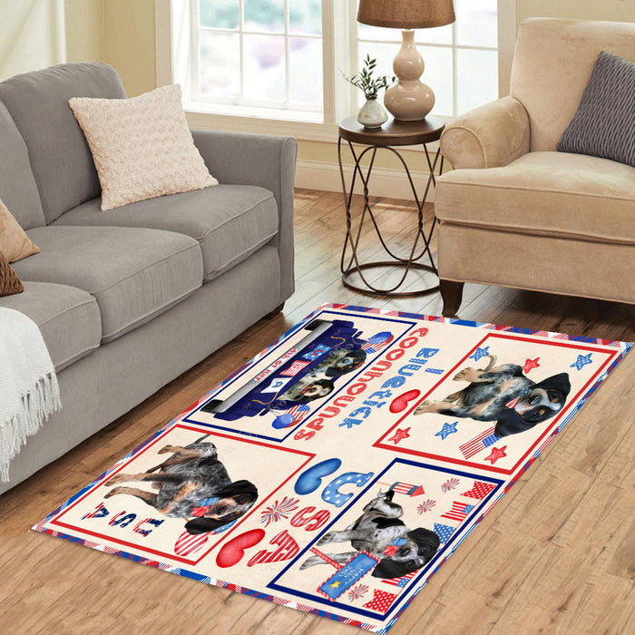 4th of July Independence Day I Love USA Bluetick Coonhound Dogs Area Rug - Ultra Soft Cute Pet Printed Unique Style Floor Living Room Carpet Decorative Rug for Indoor Gift for Pet Lovers