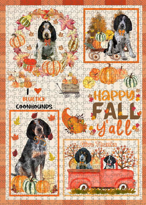 Happy Fall Y'all Pumpkin Bluetick Coonhound Dogs Portrait Jigsaw Puzzle for Adults Animal Interlocking Puzzle Game Unique Gift for Dog Lover's with Metal Tin Box