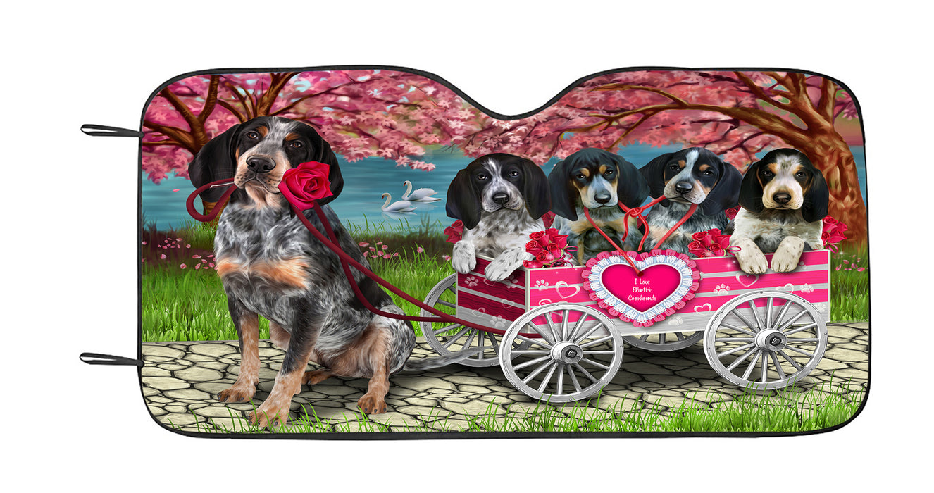 I Love Bluetick Coonhound Dogs in a Cart Car Sun Shade