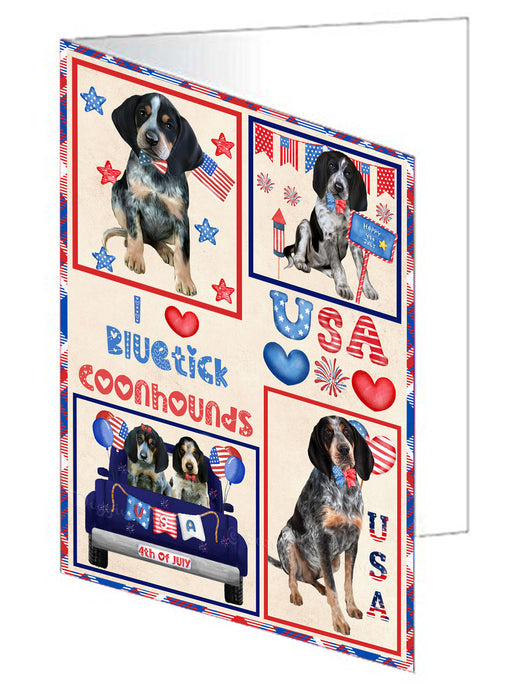4th of July Independence Day I Love USA Bluetick Coonhound Dogs Handmade Artwork Assorted Pets Greeting Cards and Note Cards with Envelopes for All Occasions and Holiday Seasons