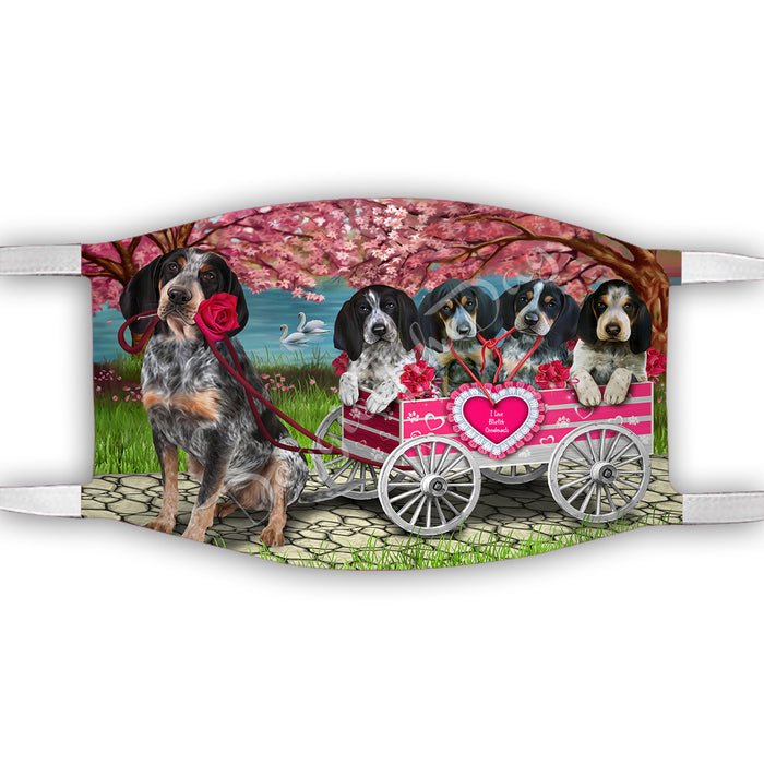 I Love Bluetick Coonhound Dogs in a Cart Face Mask FM48125
